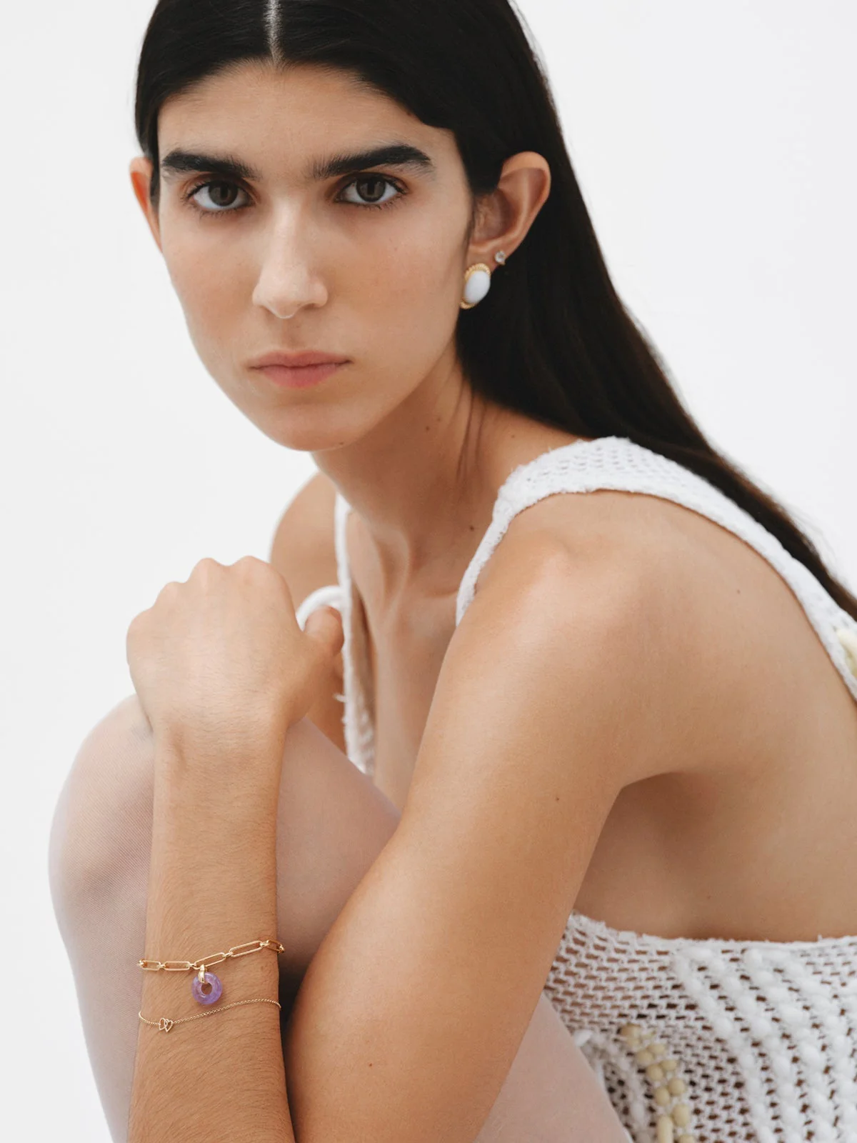 Pulsera de eslabones de plata 925 bañada en oro amarillo de 18K con amatista morada - Image 4