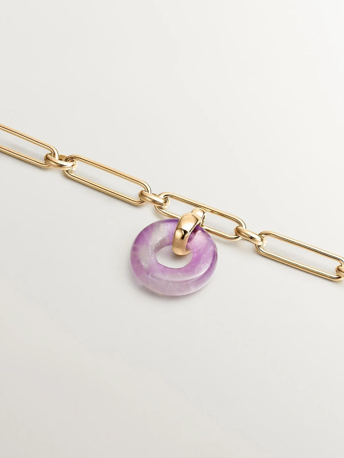Pulsera de eslabones de plata 925 bañada en oro amarillo de 18K con amatista morada - Image 5