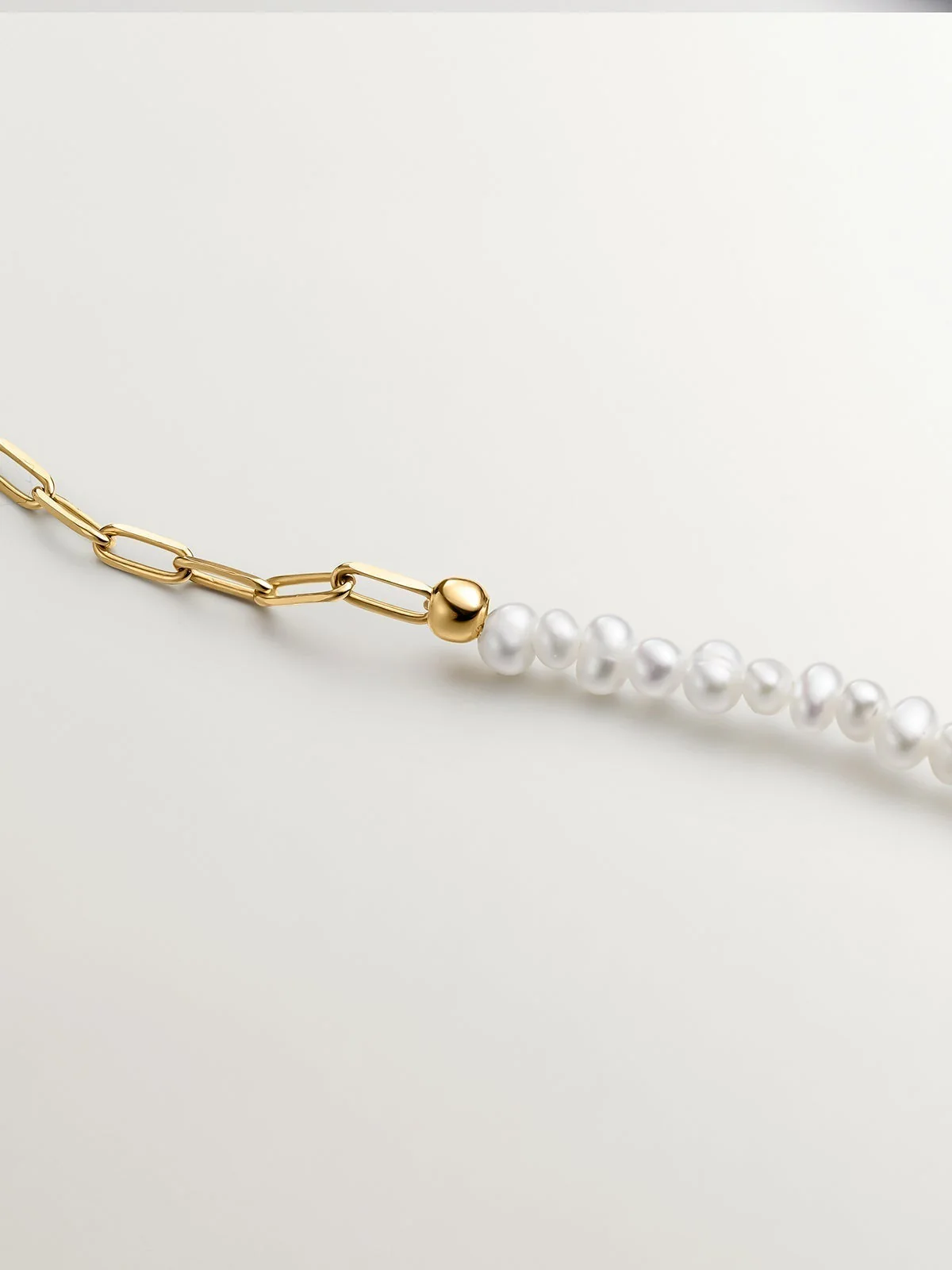 Pulsera de eslabones de plata 925 bañada en oro amarillo de 18K con perlas - Image 2