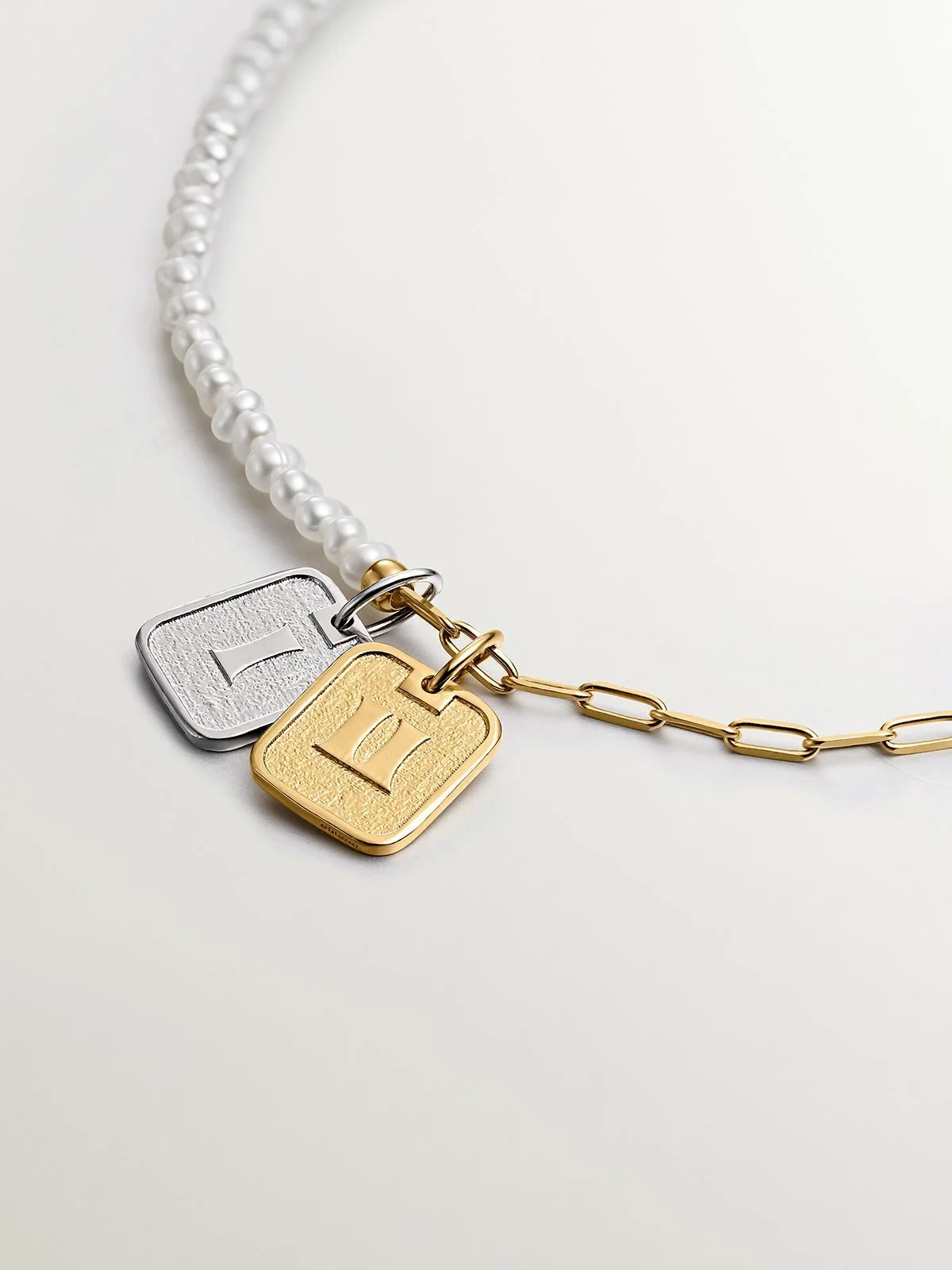 Pulsera de eslabones de plata 925 bañada en oro amarillo de 18K con perlas - Image 3