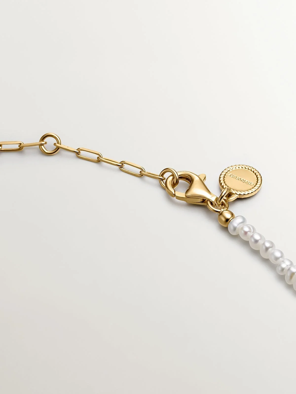 Pulsera de eslabones de plata 925 bañada en oro amarillo de 18K con perlas - Image 4