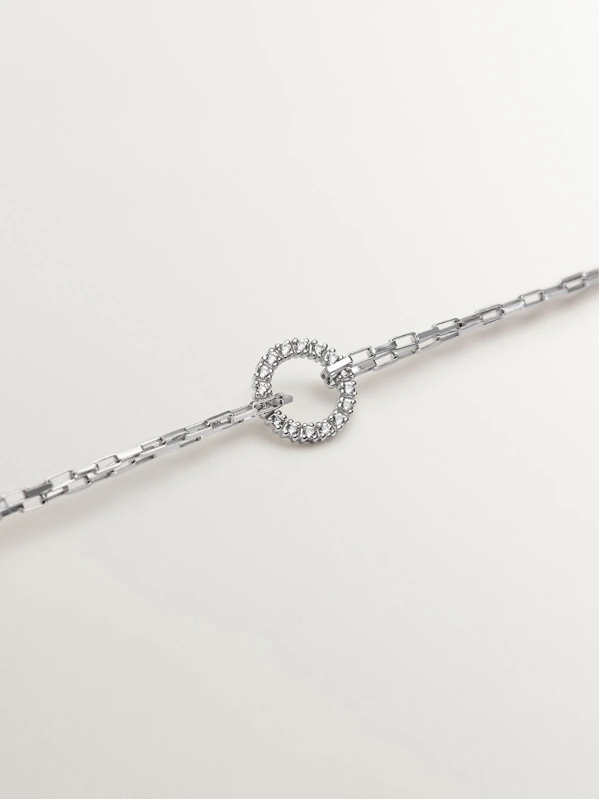 Pulsera de eslabones forza de plata 925 con aro de topacios blancos - Image 5