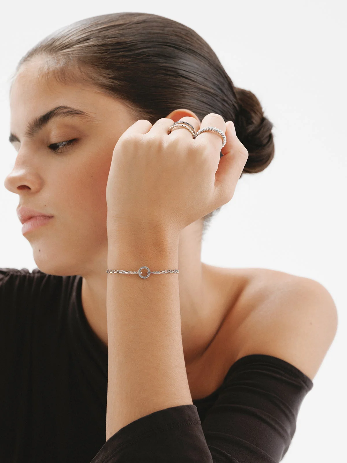 Pulsera de eslabones forza de plata 925 con aro de topacios blancos - Image 6