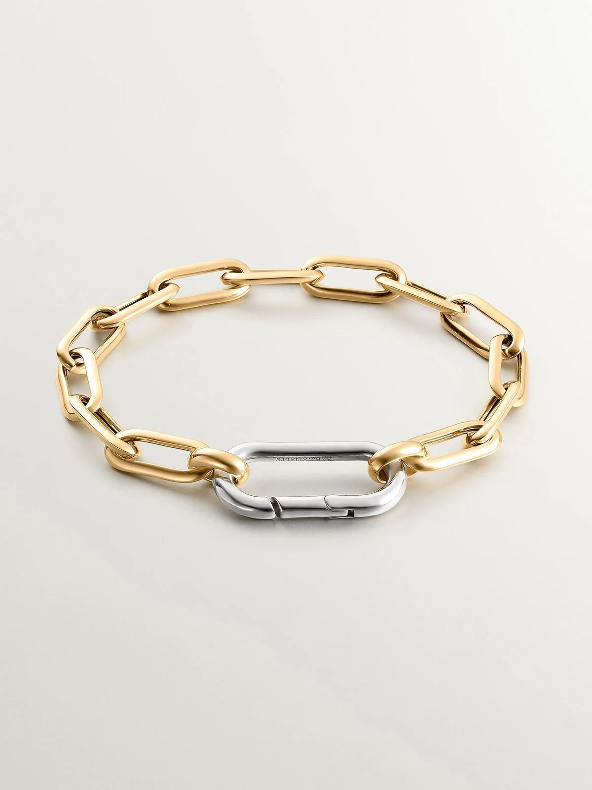 Pulsera de eslabones forza rectangulares de plata 925 bañada en oro amarillo de 18K - Image 5