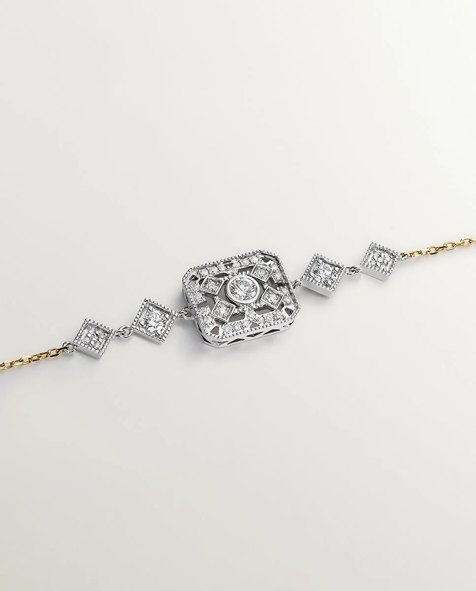 Pulsera de oro blanco y amarillo de 18K con diamantes en talla brillante - Image 5