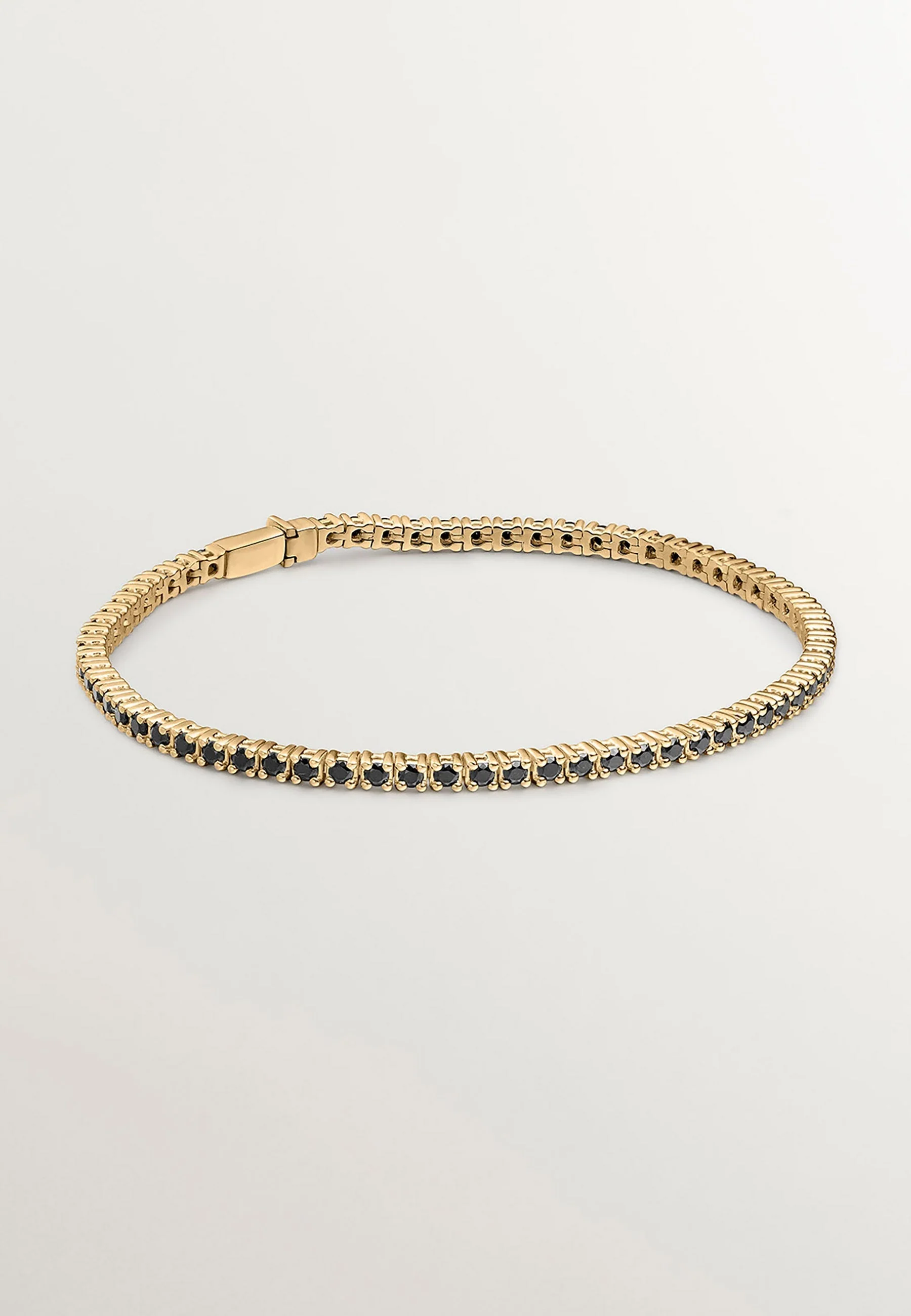 Pulsera de plata 925 bañada en oro amarillo de 18K con espinelas negras - Image 2