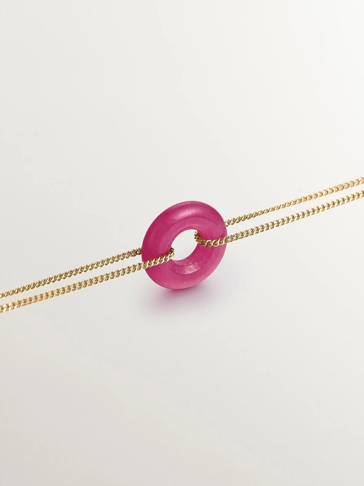 Pulsera de plata 925 bañada en oro amarillo de 18K con jade rojo - Image 3