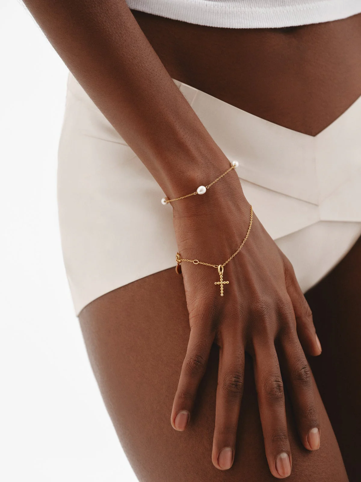 Pulsera de plata 925 bañada en oro amarillo de 18K con perlas - Image 6