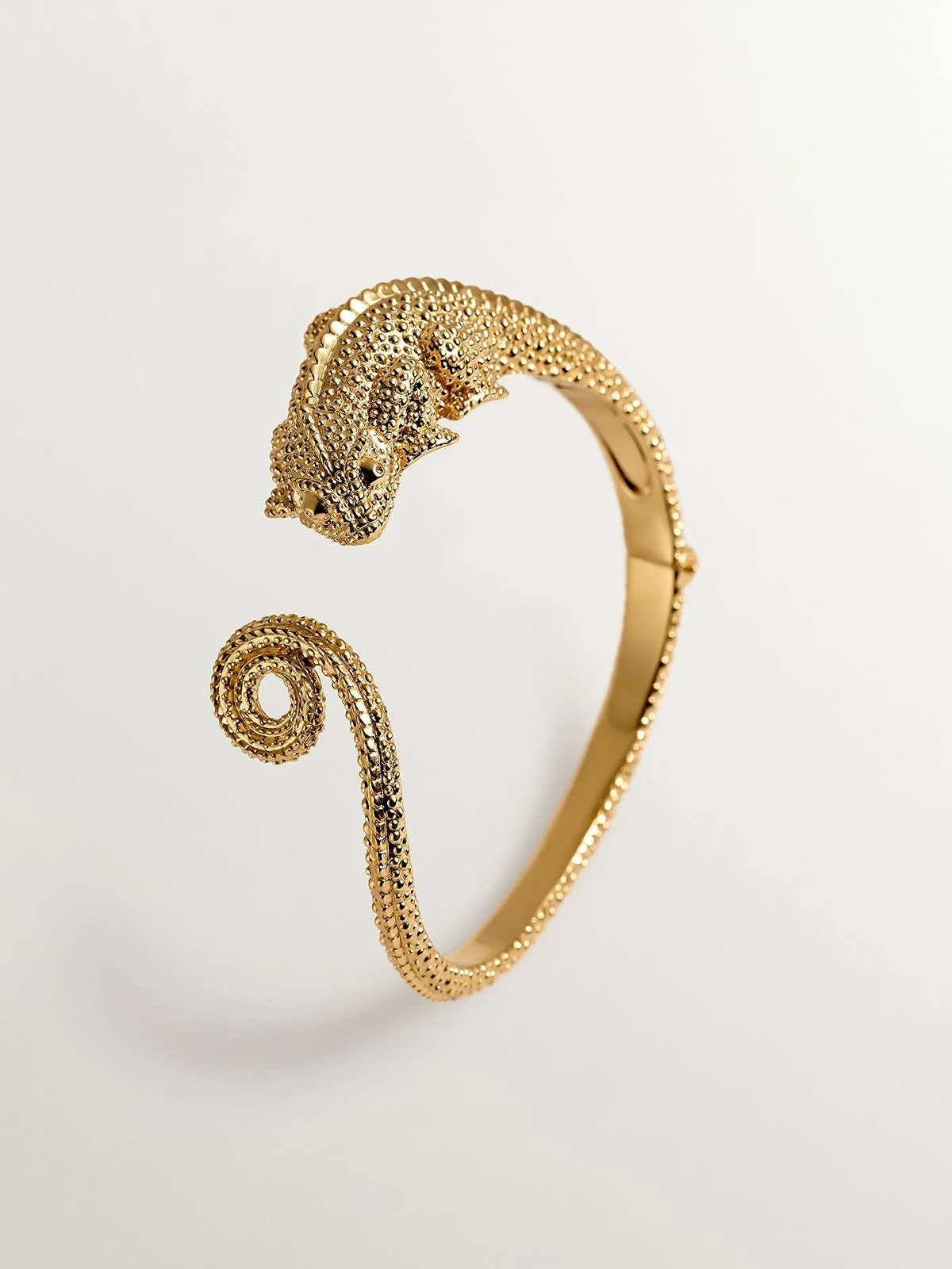Pulsera rígida de plata 925 bañada en oro amarillo de 18K con forma de camaleón - Image 3
