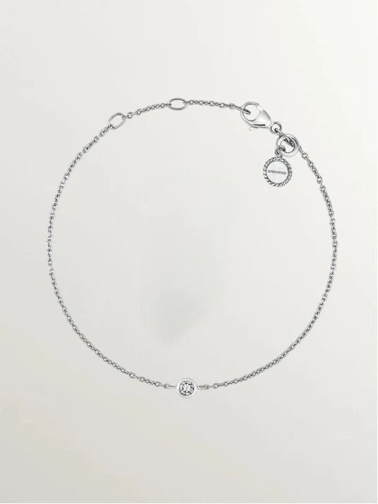 Pulsera solitario de plata 925 con topacio blanco