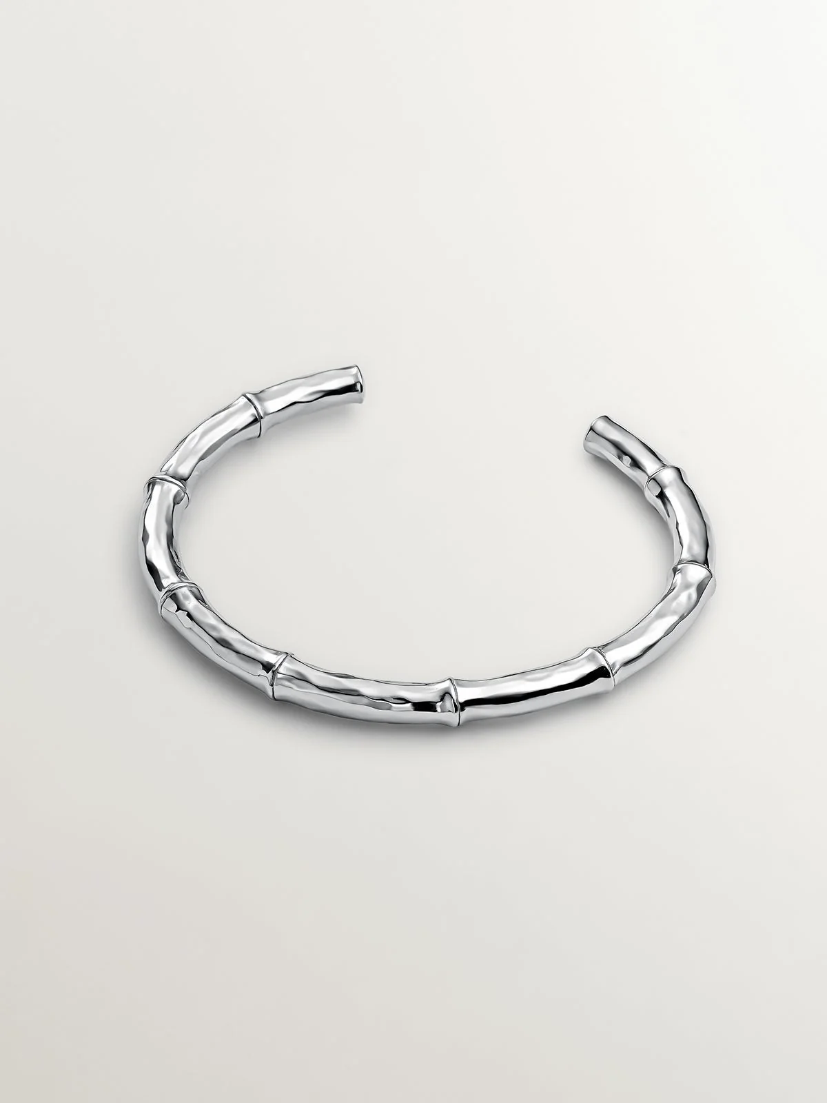 Pulsera tipo brazalete de plata 925 con textura de bambú - Image 3