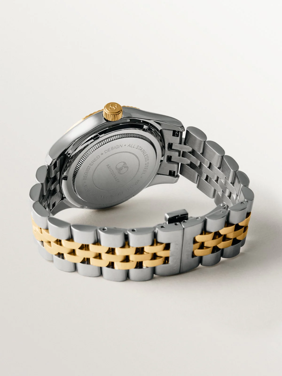 Reloj St. Barth Armis con correa bicolor de acero gris y amarillo y esfera grisácea - Image 3